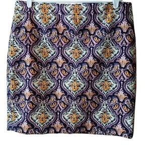 J. Crew The Pencil Skirt Size 12 Damask Paisley Medallion Pattern Multicolor